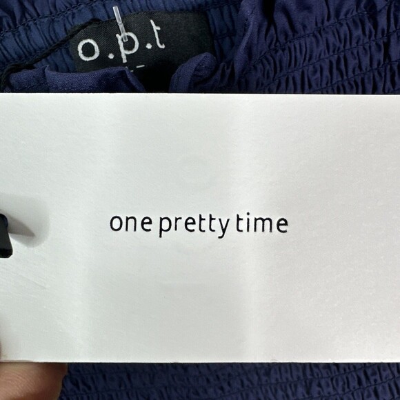 O.P.T. tops womens smocked crop tank top navy blue size large spaghetti straps - Picture 5 of 12